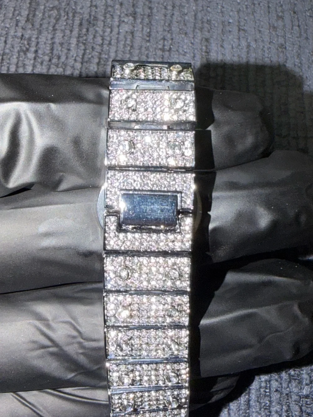 Men's Crystal-Paved Silver Tone Bracelet Watch with Multicolor Dial Accents